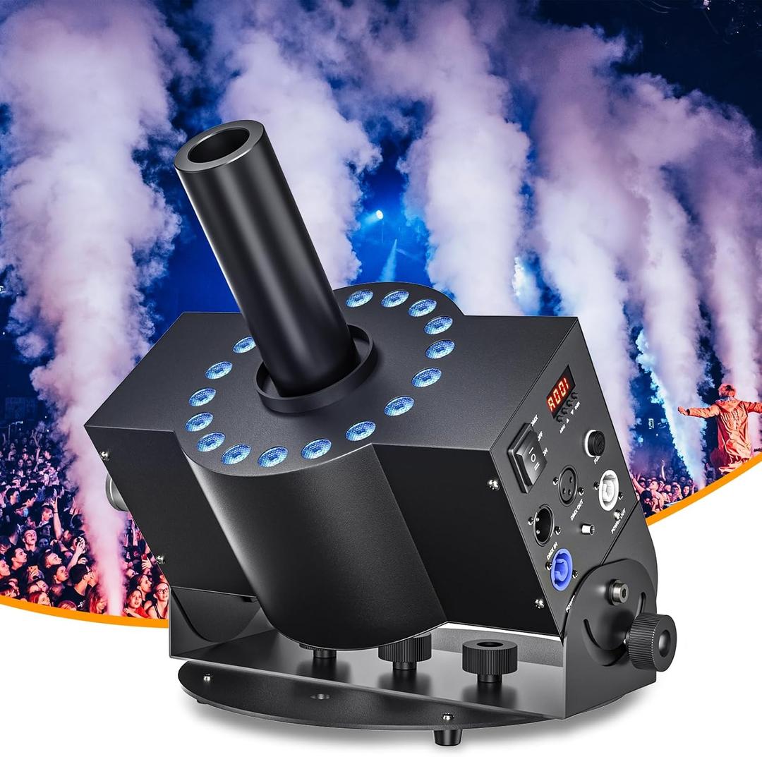 CO2 Jet Machine, 300W CO2 Cannon with LED Lights, Professional DMX CO2 Fog Machine Air Column, LED Stage Smoke Machine for DJ, Wedding, Party, Events, Festival (1pc) (1Pack)