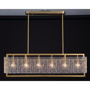Modern Rectangle Glass Chandelier for Dining Room, 41" Gold Linear Island Light Fixture, Elegant Water Ripple Glass Lighting for Kitchen Island, Living Room, L41 x W10 x H12, Dimmable