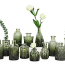 12pcs Green Glass Bud Vases Set, Small Vases for Flowers, Bud Vase for Centerpieces in Bulk, Mini Vintage Vase for Wedding Decorations, Office and Home Table Flower Décor
