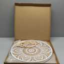 Large Round Decorative Tray with Wooden Beads Garland, Farmhouse Coffee Table Tray, Wood Decorative Serving Tray for Coffee Table Decor Home Kitchen Counter Decor, 17.7 Inch (White)