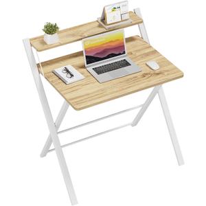 GreenForest Folding Desk No Assembly Required Small Size, 2-Tier Foldable Computer Desk with Shelf for Home Office, Space Saving Portable Laptop Study Foldable Table for Small Spaces, Oak (22 x 27.3 inch)