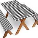 Picnic Table Covers with Bench Covers Set Elastic Fitted Tablecloth 6 FT for Outdoor Camping 3 piece (Black and White)