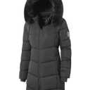 ASPO Women's Winter Puffer Coats Thicken Fleece Lined Waterproof Parka Warm Down Jacket Faux Fur Detachable Hood Hiking Snow Dark Grey XL