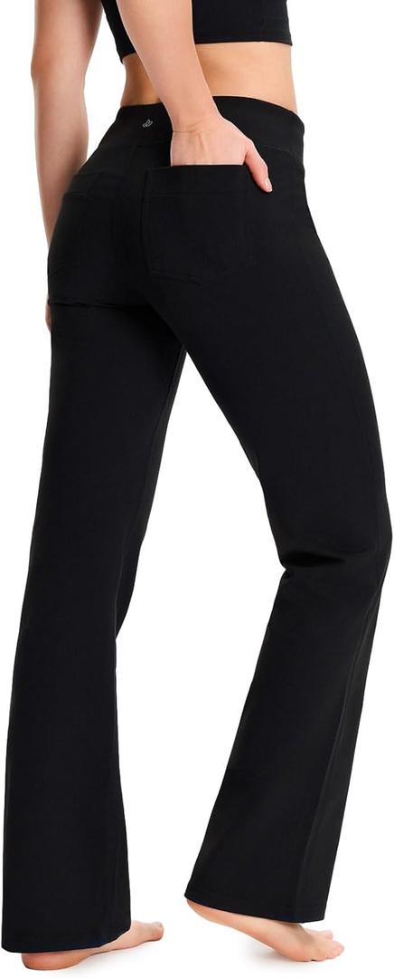 Yogipace Women's Petite/Regular/Tall Bootcut Yoga Pants with Back Pockets,Flare Travel Lounge Pant (Black, L)
