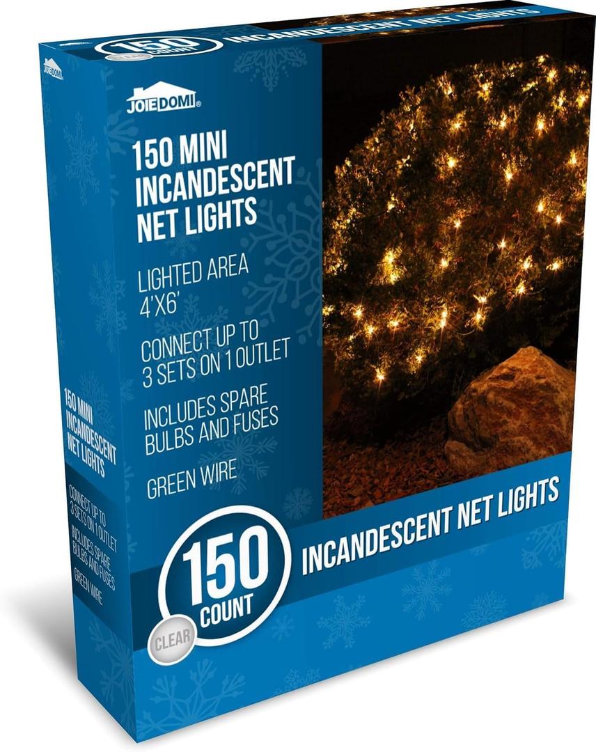 Joiedomi Christmas Net Lights,150 Warm White Net Lights for Indoor & Outdoor Decorations, Christmas Eve Night Decor, Christmas Tree, Bushes