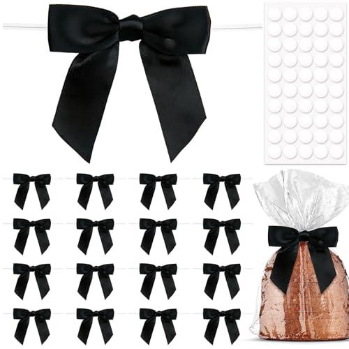 Pndeyo 20pcs Black Twist Tie Bow for Crafts, 3.5" Small Premade Gift Bow, Satin Ribbon Bowknot for Wrapping Gift Bakery Candy Treat Bag Christmas Halloween Wedding Bridal Shower Decor
