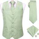 Dubulle Mens Suit Vest and Tie Set Paisley Floral Silk V-neck Waistcoats for Men with Necktie Wedding Tuxedo (3X-Large, A Sage Green)