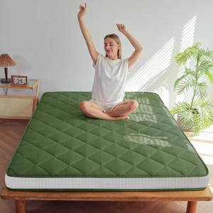 MAXYOYO 6" Extra Thick Futon Mattress Floor Mattress, Full Size Diamond Pattern Japanese Tatami Pad Roll Up Mat for Adults, Guest, Green