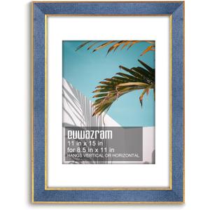 Suede 11x15 Frame - Single Frame, Christmas Elegant Sky Blue 11 x 15 Poster Frame with Mat for 8.5x11, 11x15 Picture Frames for Artwork, Puzzles, Photos and Movie Posters