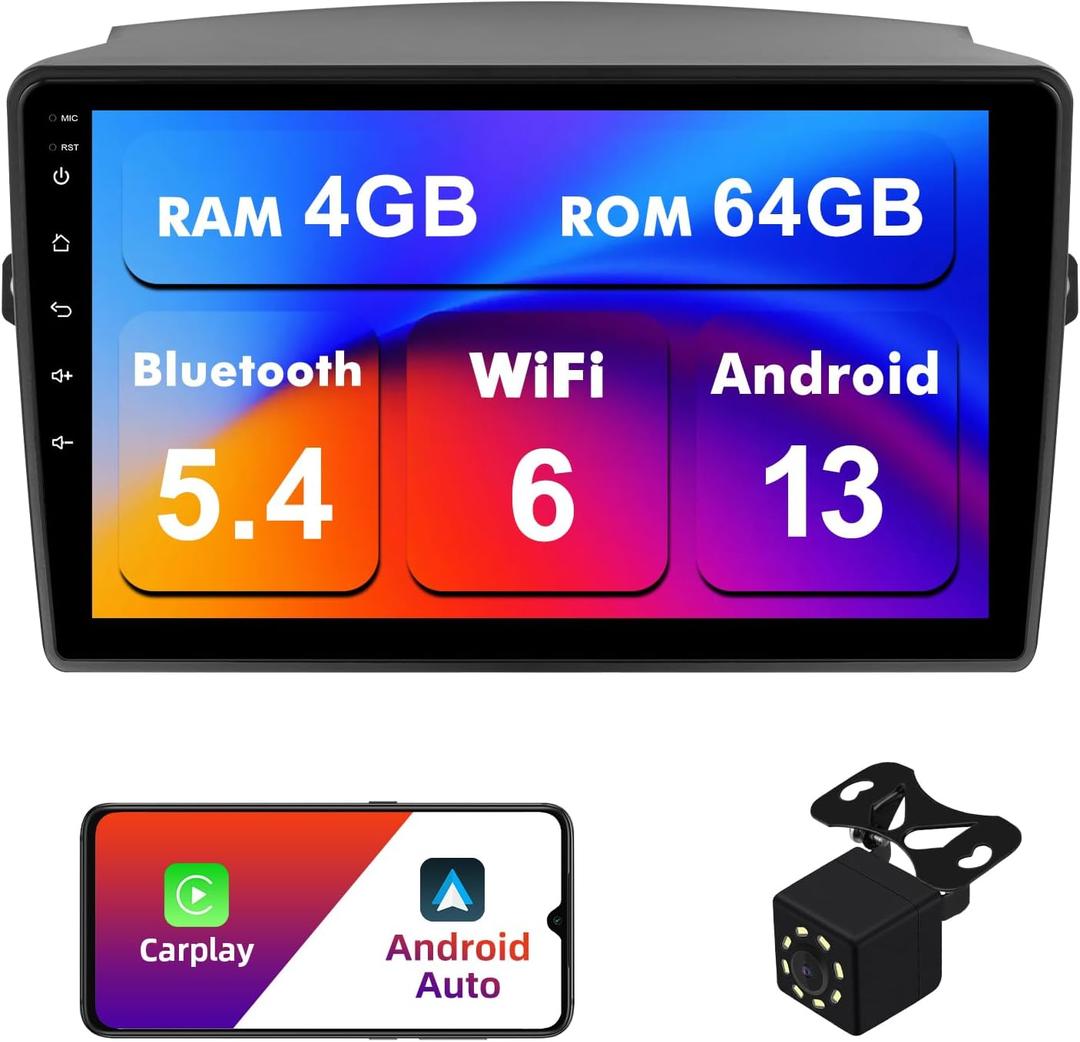 4+64G Android 13 Double Din Car Stereo for Toyota Sienna 2004-2010 with 9 Inch Touchscreen Radio Built-in Wireless Carplay/Android Auto/GPS/Bluetooth/FM/AUX-in/Steering Wheel Controls/Backup Camera