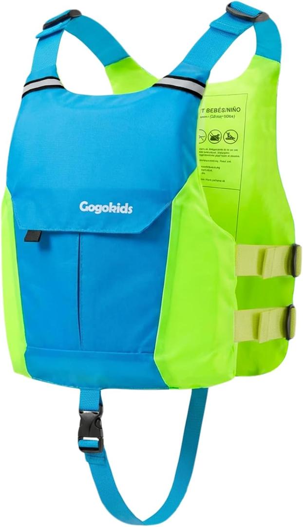 Gogokids Swim Vest for Kid 50-125 lbs, Lightweight Low Profile Swimming Aid | Front Pocket, Adjustable Buckles, Reflective Strips, Floaties for Swimming, Youth Swim Vest for Kayaking and Boating Teen 