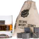 Premium Whiskey Stones Gift Set with 12 Pcs Stones and Bag. Whiskey, Bourbon, Cognac, Scotch,Gin, Wine Beverage. Marble Reusable Ice Cubes. Birthday Gift for Whiskey Lovers. (Dark Grey)