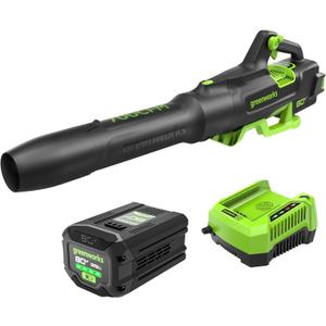 Greenworks 80V (700 CFM / 170 MPH) Brushless Cordless Leaf Blower (Turbo Button, Cruise Control, 26 CC Gas Equivalent), 2.5Ah Battery (200 Wh Max) + Rapid Charger