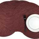 WAZAIGUR Round Placemats Set of 6 Woven Vinyl Easy to Clean Heat Resistant Kitchen Table Mats 15 Inch(Color Wine Red 6)