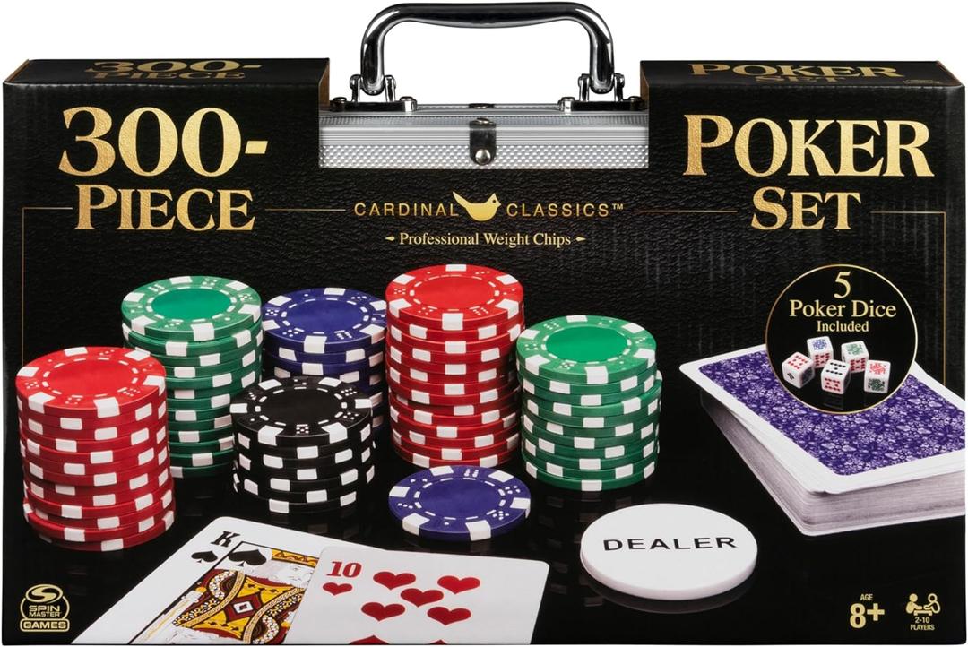 Spin Master Games, Cardinal Classics, 300-Piece Poker Set with Aluminum Carrying Case & Professional Weight Chips & Poker Dice, for Ages 8+