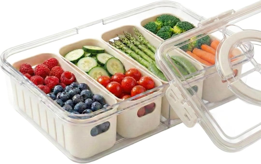 [Dishwasher Safe] Salad Bar Containers for Fridge, Veggie Containers for Refrigerator, Salad Prep Containers for Fridge, Veggie Tray with Lid, Storage & Organizer for Fruit, Berry, Produce Keeper