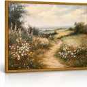 Framed Countryside Landscape Canvas Wall Art Print farmhouse Wildflower Meadow Poster Image Vintage Style Farmhouse Artwork for Gallery or Living Room Decor 16x24 Inch Ready to Hang