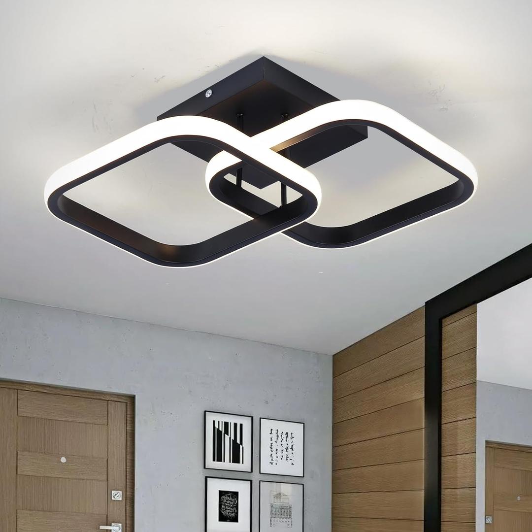 CANEOE Led Ceiling Light Fixture,4500K Modern Hallway Light fixtures Ceiling Lighting,Black Square Close to Ceiling Lights for Bathroom Bedroom Kitchen Balcony Stair Small Ceiling Lamp, Black
