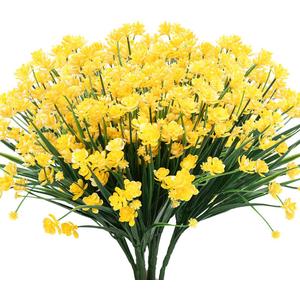 6PCS Artificial Flowers,Fake Greenery Faux Plastic Bushes Fake Shrubs UV Resistant No Fade Faux Plastic Plants for Wedding Hanging Bouquet Indoor Outdoor Home Garden Office Table Vase(Yellow)