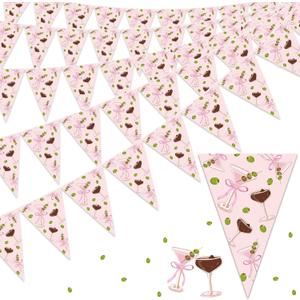 Tegeme 5 Pcs 49 ft Espresso Martini Party Triangular Banner Decorations Pink Bow Cocktail Martini Pennant Garland Party Decor for Bachelorette, Birthday, Bridal Shower, Bar, Casino, Backdrop