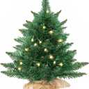 24 Inch Prelit Artificial Mini Christmas Tree,Tabletop Christmas Tree with 30 LED Warm Lights,Desktop Small Xmas Green Pine Tree for Home Decor（Battery Operated）