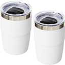 8 oz Small Coffee Cup with Magnetic Lid, Ceramic-Lined 18/8 Stainless Steel, Double-Wall Vacuum Insulated, Stackable, Dishwasher Safe, Mini Tumbler for On-the-Go, 2 Pack, White