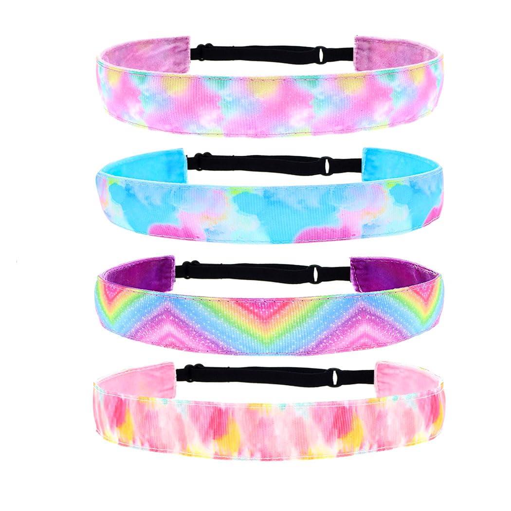 4 PCS Tie Dye Elastic Headbands No Slip Adjustable Rainbow Headband Cute Party Hair Accessories for Women