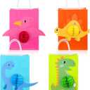 16 Pcs Dinosaur Party Favor Bags with Handles Dino 3D Honeycomb Bag Dinosaurs Candy Goodies Supplies for Birthday Baby Shower Party Decor