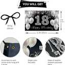 18th Birthday Banner Backdrop, Happy 18th Birthday Decorations for Boys Girls, Black Silver 18 Year Old Birthday Party Yard Sign Photo Props Decorations Supplies for Men Women, Fabric