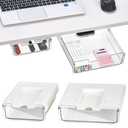 OrgaFocus 2 Pack Under Desk Hanging Drawer Slide Pull Out, Attachable Clear Acrylic Storage Tray, Easy Hidden Self Adhesive Mount Cabinet Shelf Holder for Tables, Home & Office, Counters, Workstation