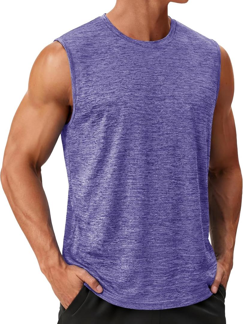 TACVASEN Men's Sleeveless Tee Shirt Quick Dry Workout Gym Tank Tops Summer Cooling Bodybuilding Muscle Shirts (Purple, S)