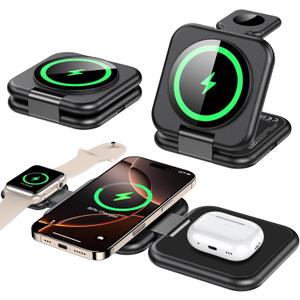 3 in 1 Charging Station for Apple Multiple Devices-Magnetic Wireless Travel Charging Station for iPhone 17 16 15 14 13 12,Foldable Mag-Safe Charger Pad for Apple Watch,for Airpods Pro,Green