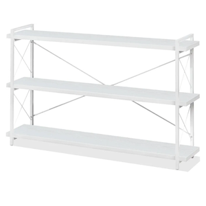 HCHQHS Bookshelf, 3-Tier Long Industrial Bookcase, White Open Book Shelf, Freestanding Horizontal Bookshelves with Metal Frame