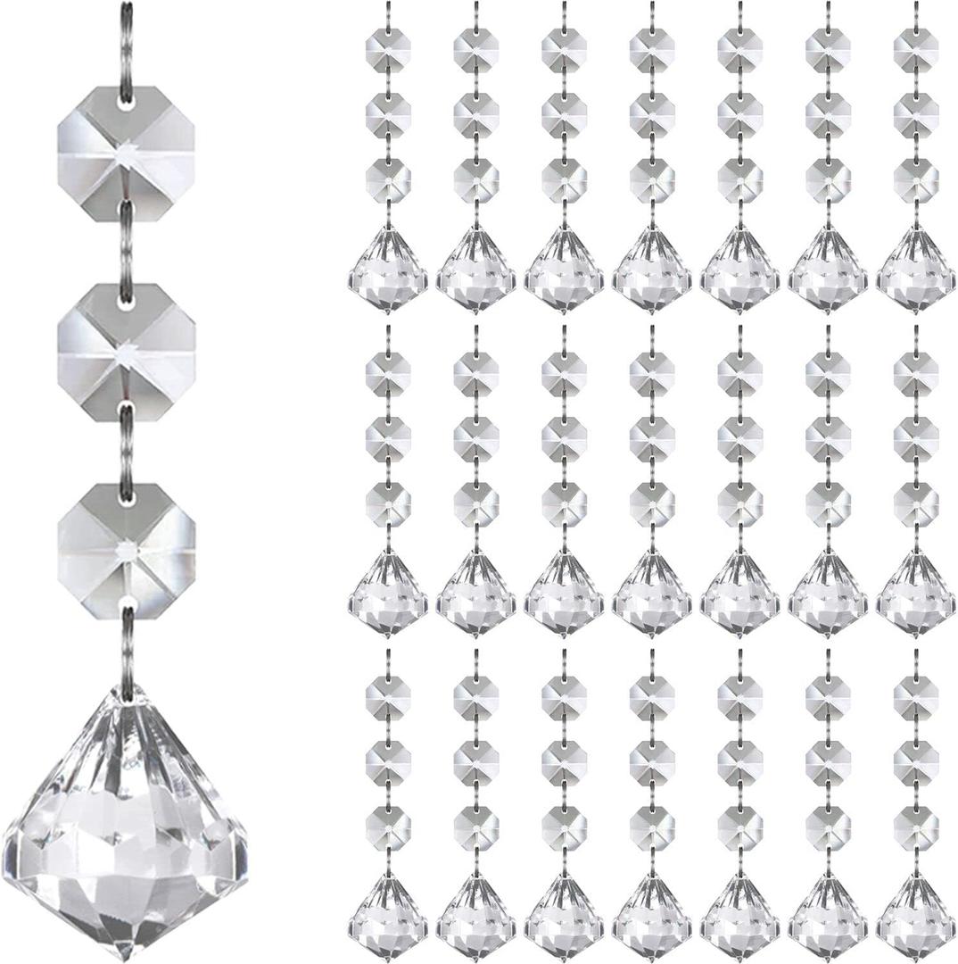 Jishi 30pk Crystal Diamond Ornaments for Christmas Tree Decorations, Hanging Clear Plastic Acrylic Diamonds for Wedding Anniversary Party Decoration Centerpieces Chandelier Prism Drop Pendant Supplies