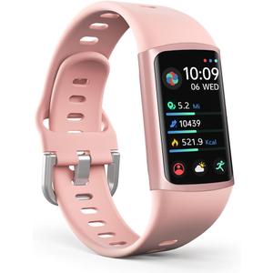 FITVII FINO 2 Slim Fitness Tracker, Smart Watch with Blood Oxygen, Sleep Monitor, 24/7 Heart Rate & Blood Pressure, IP68 Waterproof Health Activity Trackers with Calories Step Counter for Women Men (Pink)