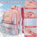 Girls Backpack with Lunch Box, Cute School Backpack for Kids Teen Elementary, Large Capacity Kids Bookbag 3 Pcs Set (Pink Grid)