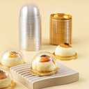 Zezzxu 50 Pack Mini Cake Containers, Clear Plastic Small Cupcake Boxes with Dome Lids for Individual Chocolate Covered Cookies, Strawberry, Mooncake (Gold)
