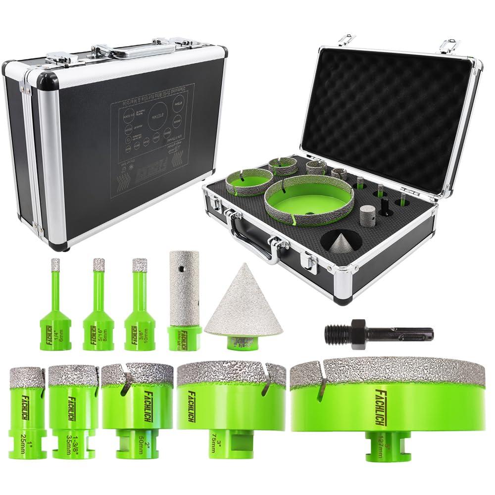 Diamond Core Drill Bits Set - Tile Hole Saw Kit 6/8/10/25/35/50/75/127MM+20F with 2" Diamond Beveling Chamfer Bits for Porcelain Ceramic Tile Granite Marble(11PCS) Diamond Core Drill Bits Set - Tile Hole Saw Kit 6/8/10/25/35/50/75/127MM+20F with 2" Diamond Beveling Chamfer Bits for Porcelain Ceramic Tile Granite Marble(11PCS)