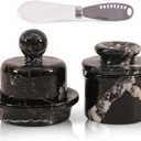 Marble Butter Keeper and Butter Dish Set with Lid, Black Zebra Countertop Storage for Spreadable Butter, Elegant Kitchen Decor and Table Use