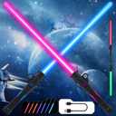 Gianby Light up Saber for Kids, 2-in-1 LED Dual Light Swords Set with 25 Color Changing Electronic Lights &3 Modes FX Sound, Rechargeable Light Sword Toy for Roleplay (2 Pack) (Black)