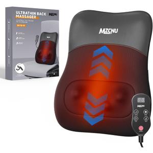 Back Massager with Heat for Pain Relief Deep Tissue, Ultrathin 4D Shiatsu Lower Back Massager, Chair Back Massager for Home Office, Gifts for Women Men,Black