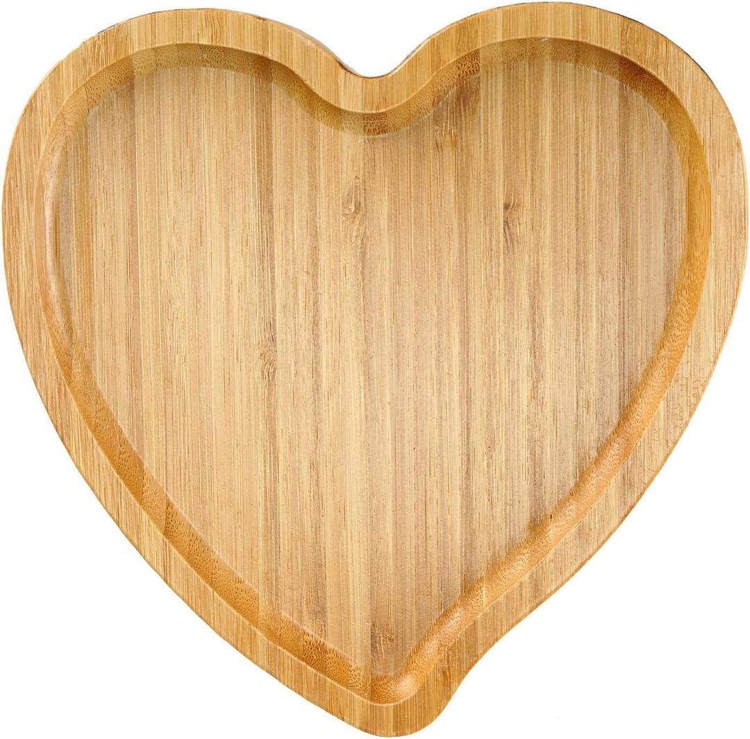 BinaryABC Heart Shaped Wood Serving Platters and Trays Side Dish Serving Trays Tabletop Serving Platters,Valentines Day Table Decorations Supplies (7.87inch) (4.9" x 4.9" x 0.6")