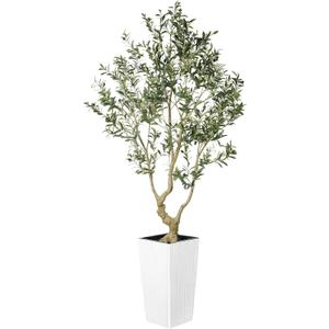 Olive Tree 7 Feet - Olive Trees Artificial Indoor with White Tall and Large Planter - Faux Olive Tree 7ft with Natural Wood Trunk and Lifelike Fruits for Home House Office Decor