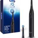 Oral-B Rechargeable Electric Toothbrush, iO2 Starter Kit, 3 Cleaning Modes, Automatic Pressure Sensor to Protect Gums, 2 Brush Heads, Night Black