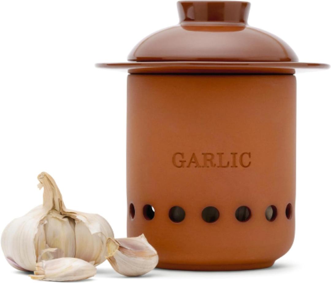 Monkey Business Garlic Keeper Terracotta Garlic Storage Container with Separate Ventilated Compartments for Whole Bulbs & Loose Cloves Garlic Holder That Keeps Garlic Fresh & Kitchen Organized
