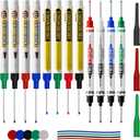 12 Pcs Multi-Purpose Long Head Deep Hole Marker Pens, Long Nib Marker For Metal, Quick Dry Waterproof Colorful Carpenter Pen Markers For Construction Bathroom Woodworking, 5 Color Set (Double-Headed)