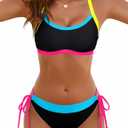 BMJL Womens Color Block Bikini Sets Supportive Wide Strap Swimsuit(M,Black)