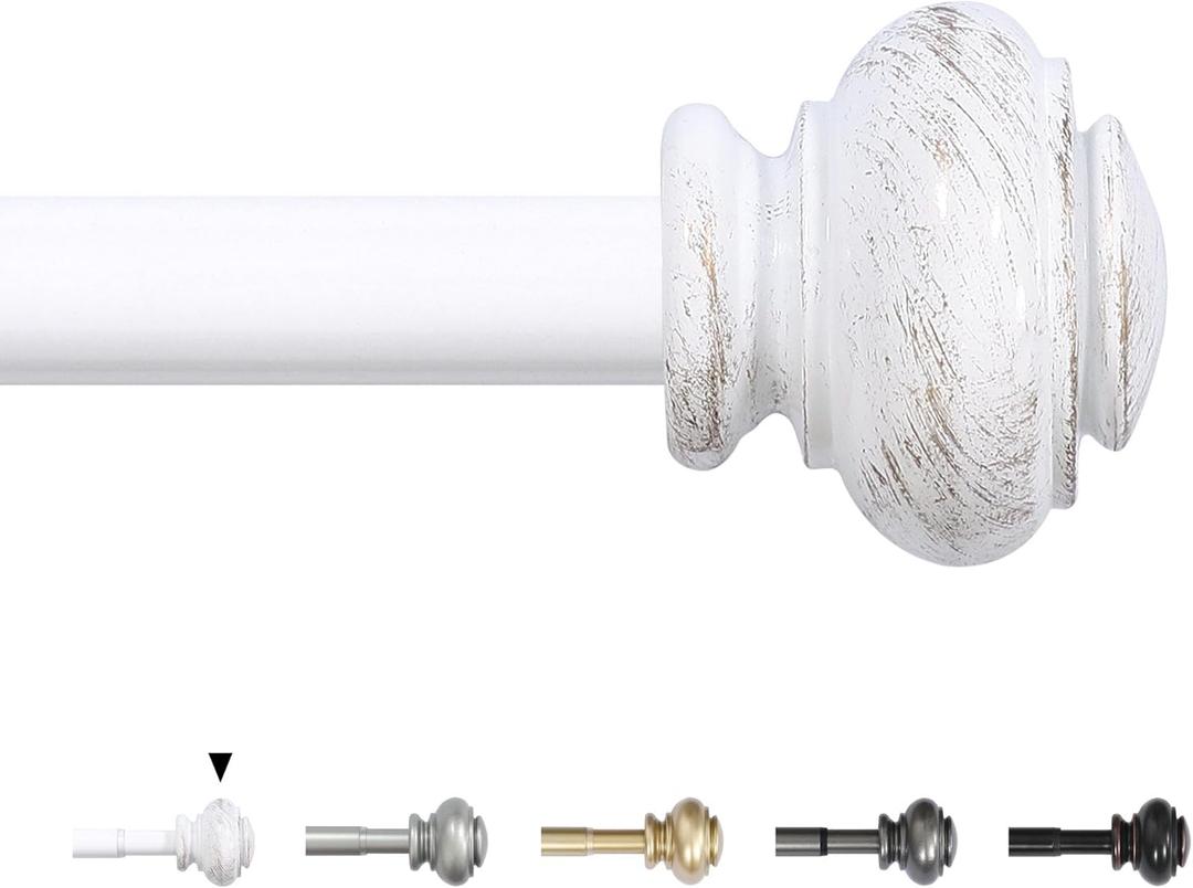 H.VERSAILTEX Curtain Rods for Windows 16.2 to 90.6 Inches 3/4 inch Diameter Adjustable Decorative Telescoping Curtain Rod with Brackets Heavy Duty Splicing Window Rods with Classic Finials, White