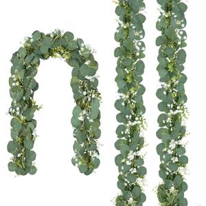 CQURE 3 Pack 5.9Ft Eucalyptus Garland,Artificial Eucalyptus Flowers Leaves Table Greenery Garland Wreath Vines for Wedding Party Table Fireplace Bedroom Wall Room Decor