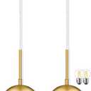 Mccokaige 6 Inch Gold 2 Pack Mid Century Modern Pendant Light Pendants for Kitchen Island Frosted Milky White Glass Globe Height-Adjustable Modern Hanging Globe Pendant Light for Bedroom (Bulb Incl)